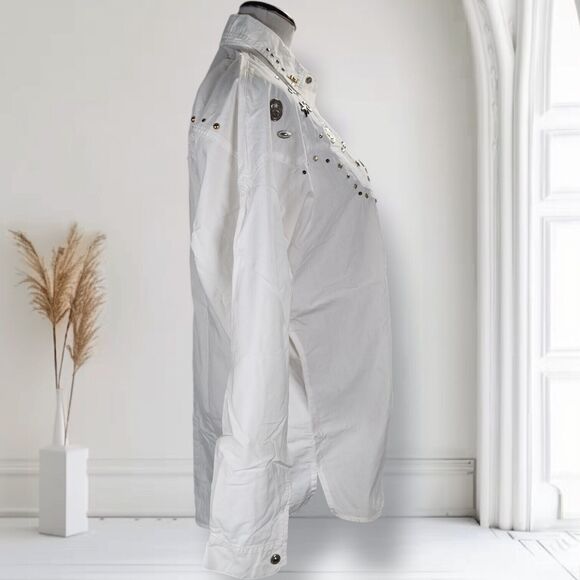 Vintage 80s Studded Western Top Size M Buffalo Head Coins Snap Front Blouse - Picture 5 of 16